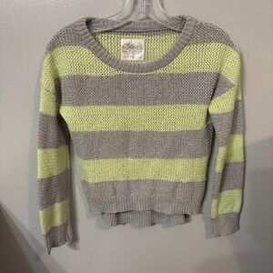 Justice Lime Green‎ & Grey Striped Sparkle Knit Pullover Sweater (Girls 10)